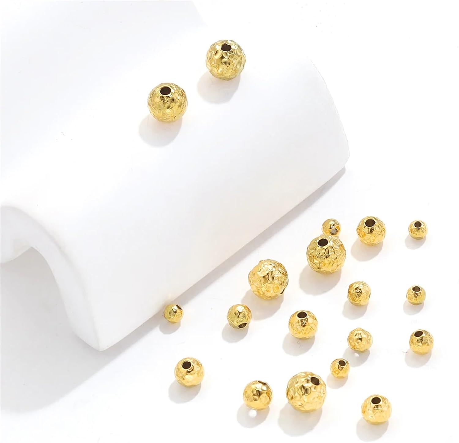 Dnyucen Spacer Beads 100pcs Stainless Steel Gold Plated Round Textured Spacer Beads(Steel 5mm)