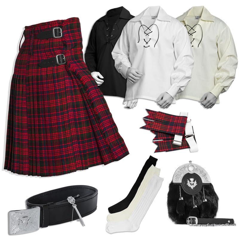 BELGLY Scottish Kilt for Men - 08 Pcs Kilt Accessories for Men, Scottish Outfit, Macdonald 42''