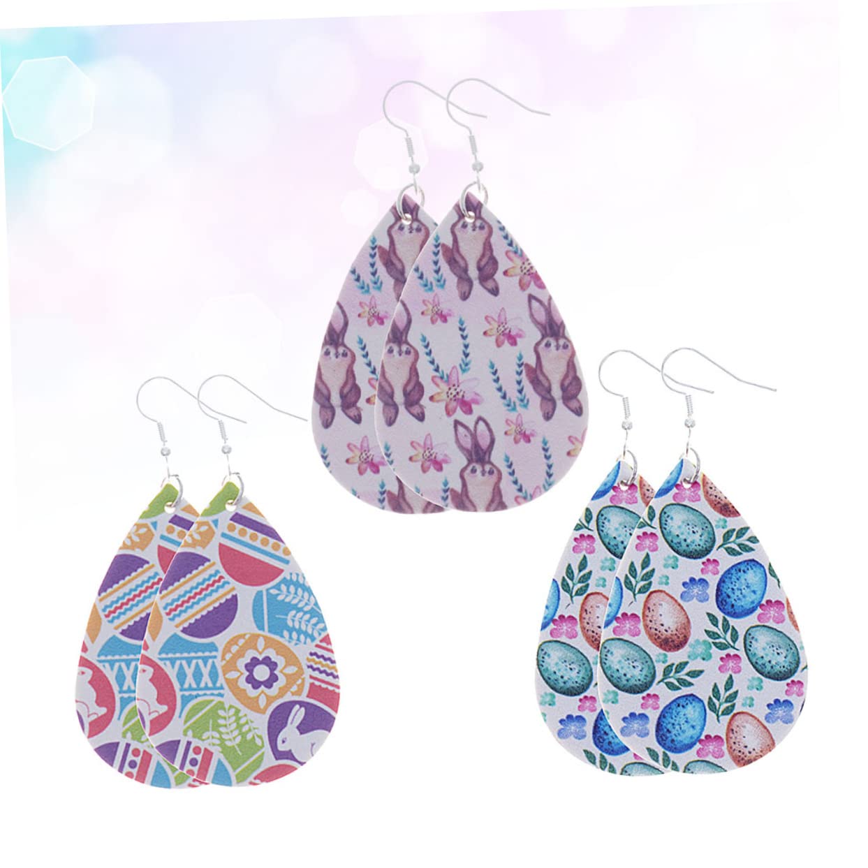 Easter Bunny Earrings Set Water Drop Shape Fashion Leather Jewelry for Women Girls 16 17mm