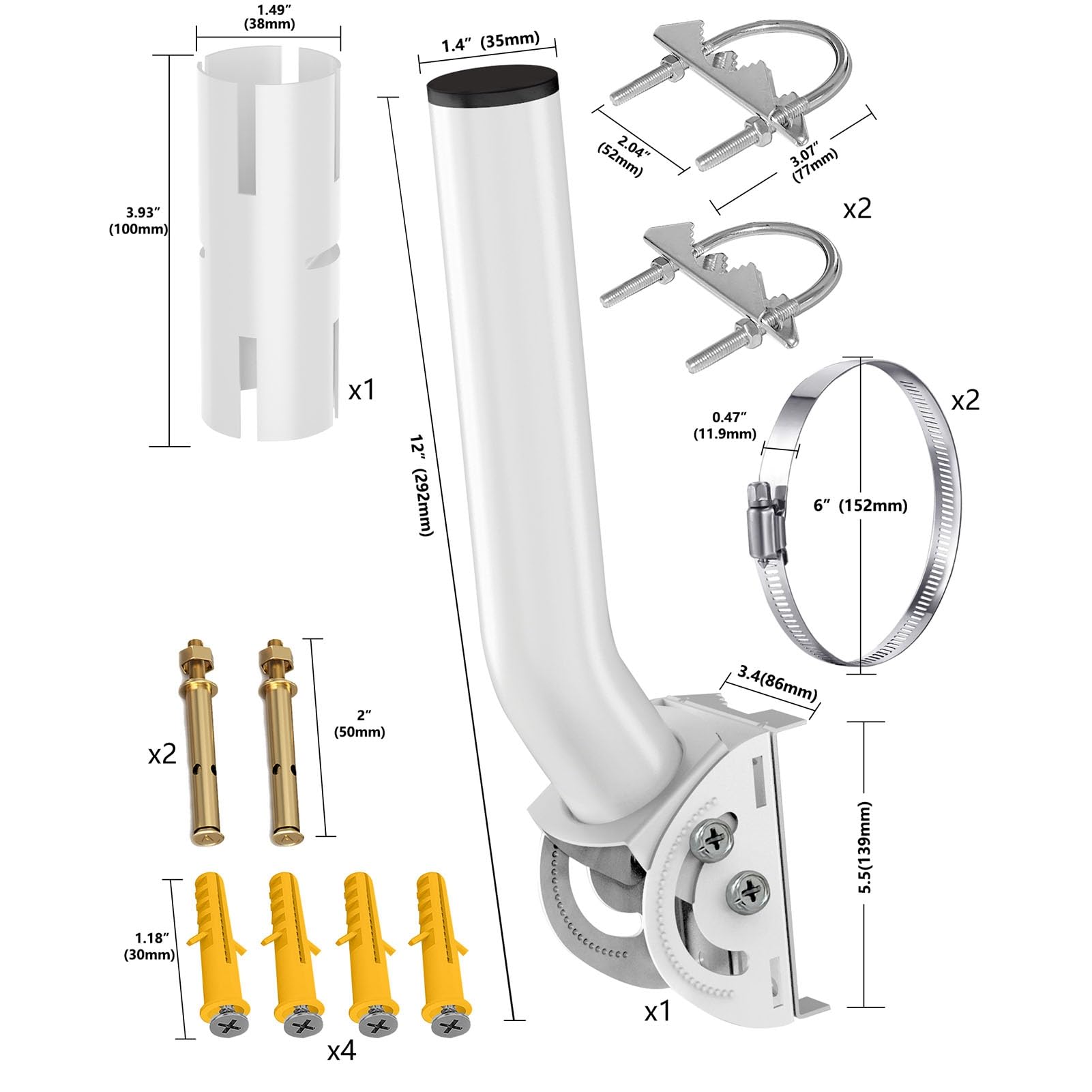 Support de Toit Satellite Double sécurité Coupe-Vent en Acier Inoxydable pour Antenne Rectangulaire V2, Kit de Montage Internet Satellite Robuste pour Routeurs WiFi, Angle Réglable, Blanc
