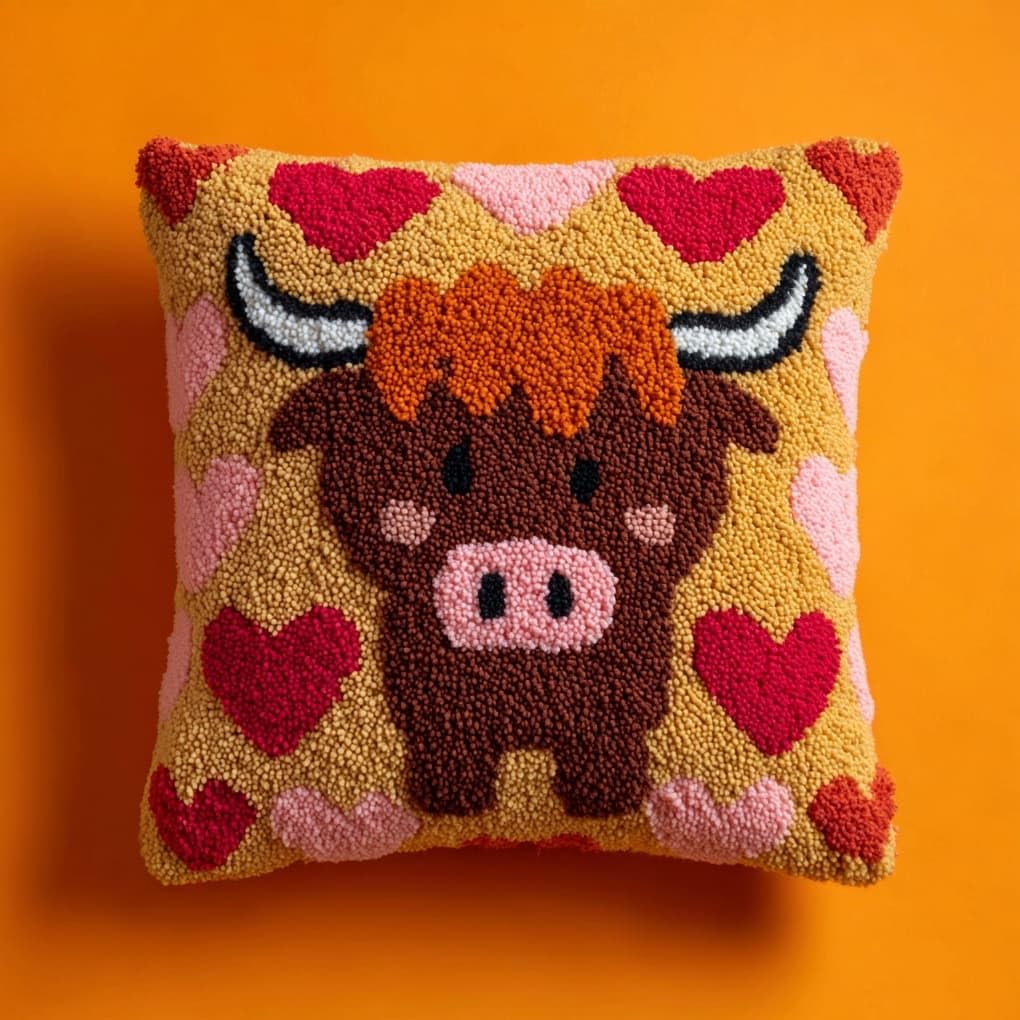 WallustrioaW Latch Hook Pillow Kits 43x43cm,Love and Highland Cattle
