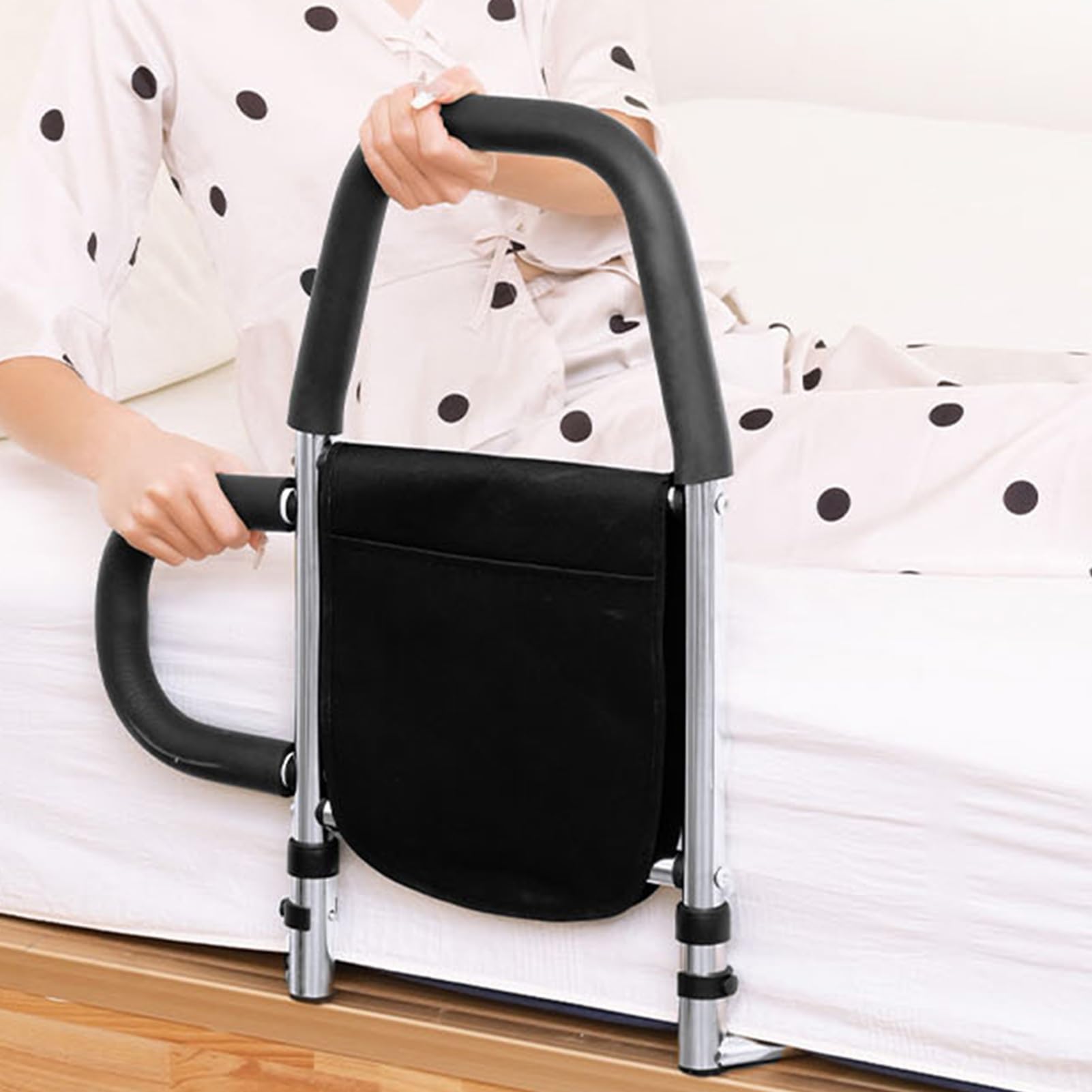 Sponda per letto a doppio lato con tasca portaoggetti, facile installazione per tutti i tipi di letto, design sicuro per anziani e bambini, supporto robusto e affidabile