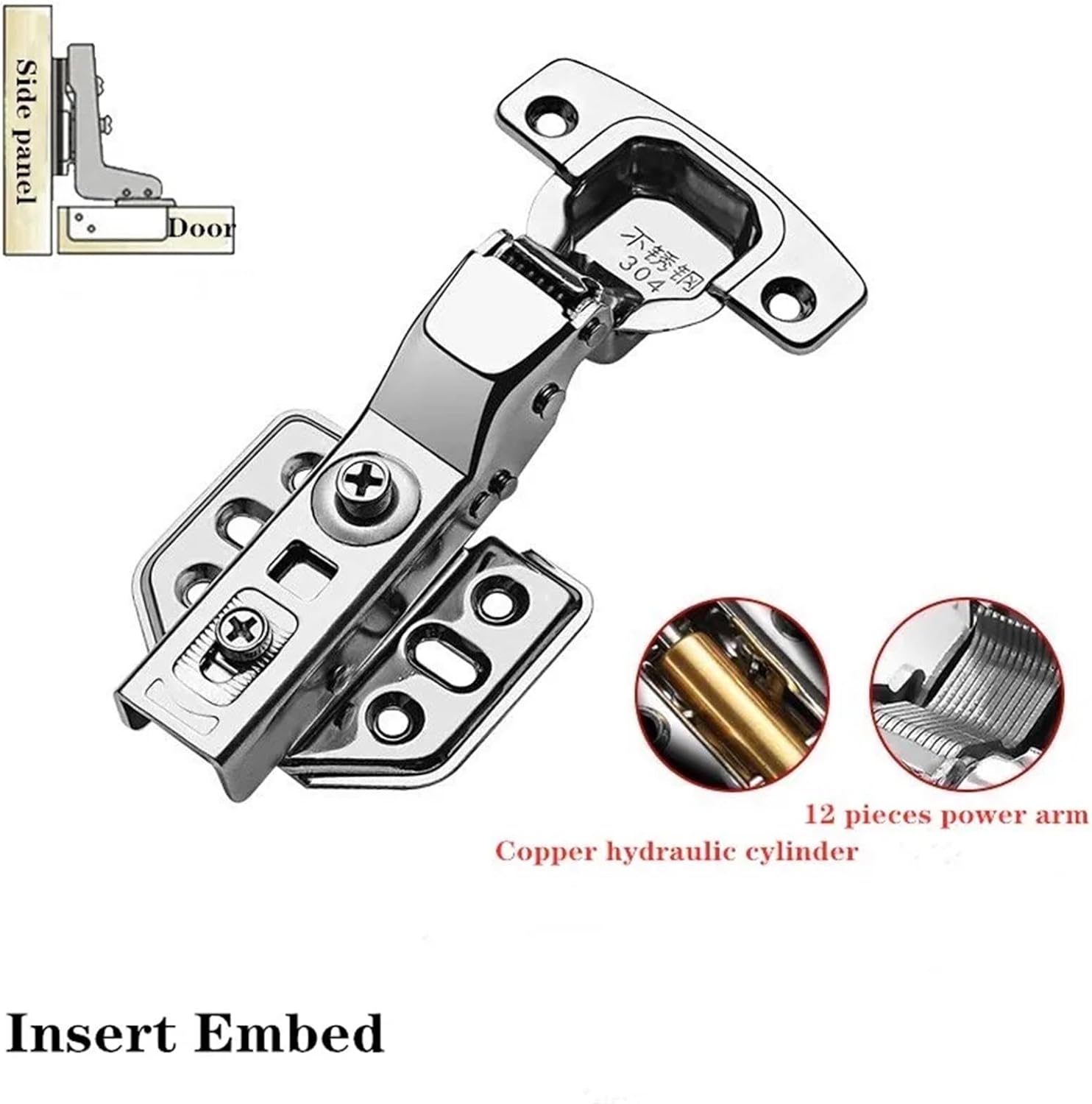 Furniture Door Hinge Stainless Steel Hydraulic Hinges Mute Damper Buffer Cabinet Door Hinge Hardware Accessories(Insert Embed)