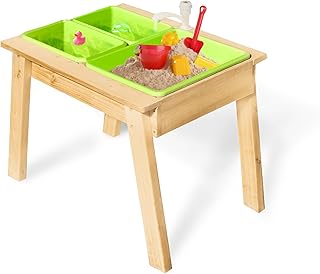 Kids Sensory Table, Wood Sand Table Playset for Kids, Outdoor Wooden Toy Play Water Table Set for Boys and Girls(Natural1)