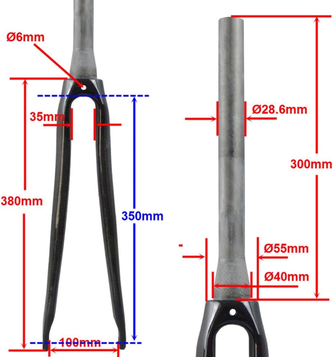 Bike Rigid Fork Carbon Fiber Bikes Front Forks 700C Road Bikes Forks 28.6MM 1-1/8" Straight Tube 1-1/2" Tapered Tube C Brake Bikes Hard Fork Quick Release 9 * 100MM QR(Matt Black A