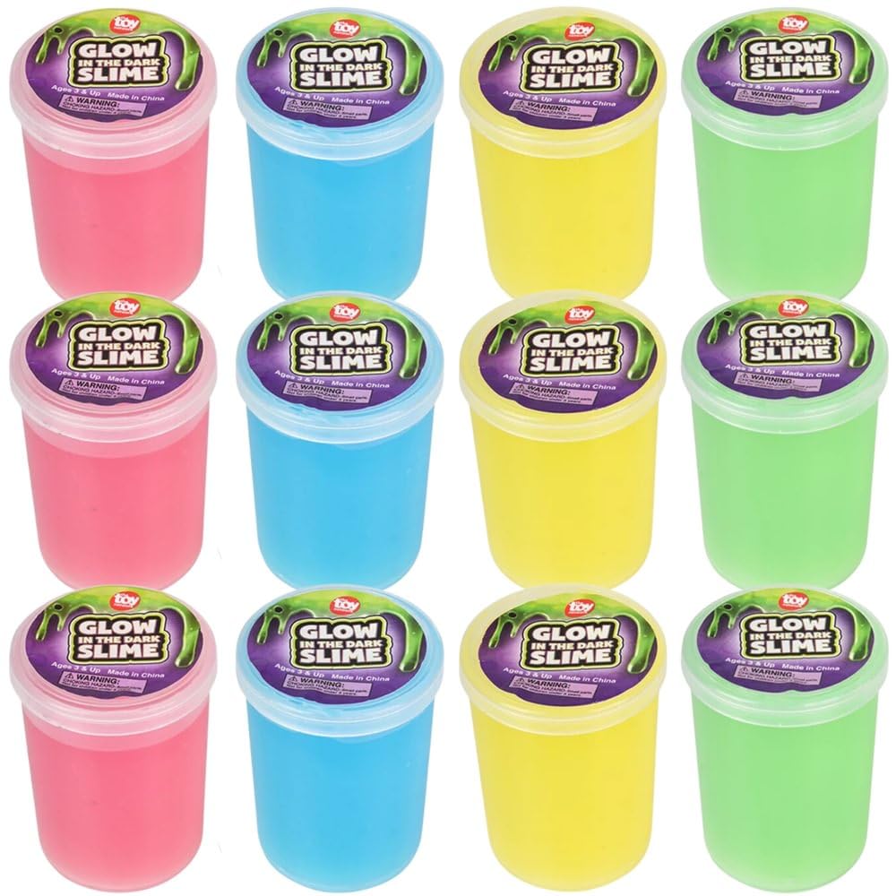 Glow Slime Party Pack - Includes 12 Glow in The Dark Slime containers - Fun Gross and Glow Party Supplies