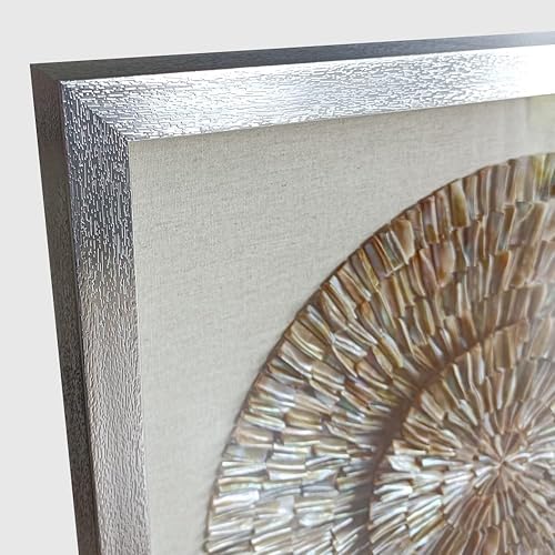 Miniatura 3 de ARTECORS Pintura decorativa de concha de perla hecha a mano de 24 x 24 pulgadas, estilo moderno, caja de sombra de arte costero para decoración de