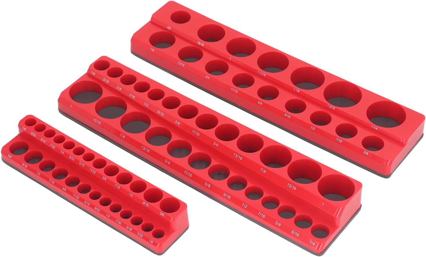 Magnetic Socket Organizer Set for 1/4, 3/8, 1/2 Inch Drive Sockets with 3 Trays, 68 Socket Capacity, ABS Material Rubber Base