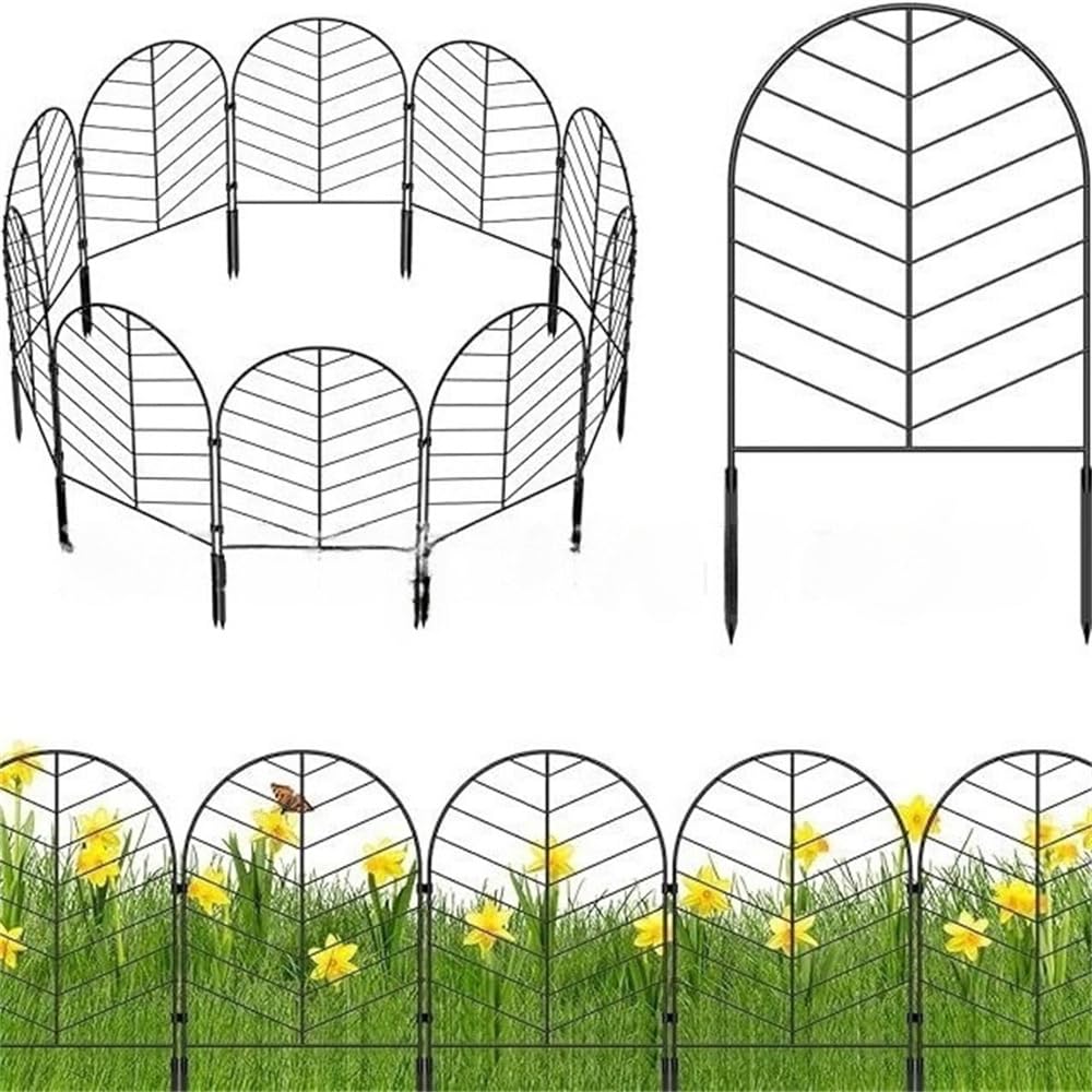 10 Pack Arched Leaf Pattern Metal Garden Fence Rustproof Animal Barrier Border Fencing for Small Dogs Flower Bed Outdoor Yard Landscape