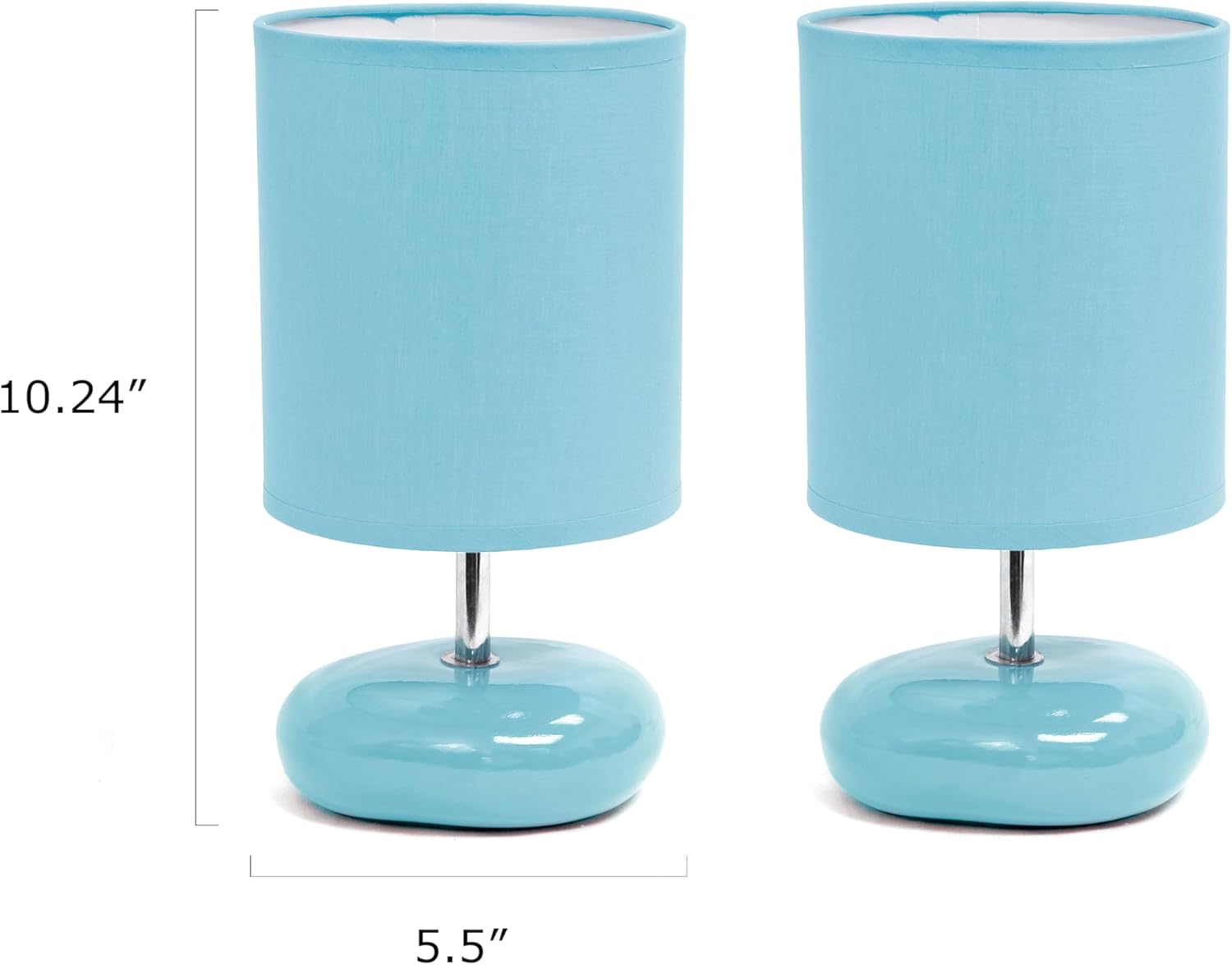 Simple Designs LT1153-BLU-2PK Petite Circle Stone Table Lamp 2 Pack Set for Bedroom, Kids Room, Office, Living Room, Nursery, Reading Nook, Blue