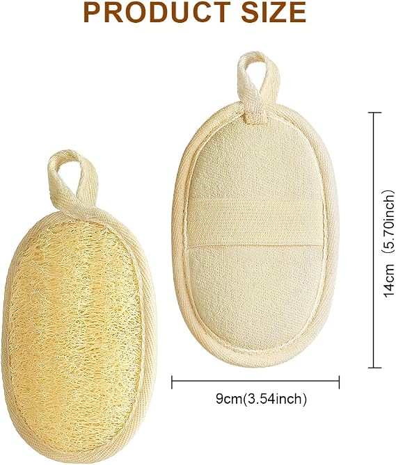 AOOWU Natural Loofah Sponge Exfoliating Body Scrubber, 4 Pack Bath and Body Scrub Buffer, Made with Eco-Friendly and Biodegradable Shower Luffa Sponge, Loofah for Women and Men, Deep Cleansing