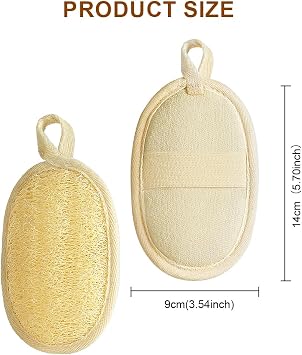 AOOWU Natural Loofah Sponge Exfoliating Body Scrubber, 4 Pack Bath and Body Scrub Buffer, Made with Eco-Friendly and Biodegradable Shower Luffa Sponge, Loofah for Women and Men, Deep Cleansing