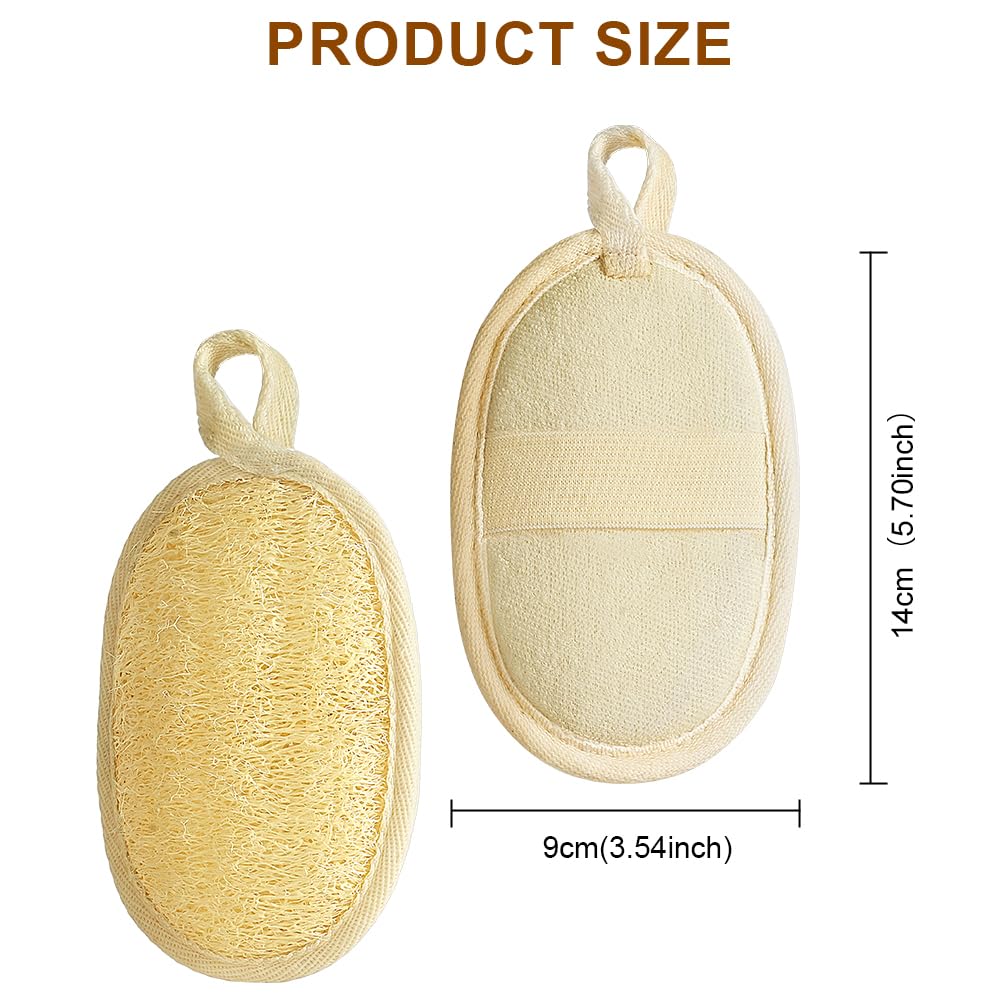 AOOWU Éponge Loofah Naturel, 4PCS éponges naturelles exfoliantes pour le corps, sangle de bain en luffa avec coussinet éponge Luffa, Loofah Back Scrubber pour Spa, Cuisine, Visage Corps, le Bain