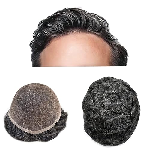Miniatura 73 de Toupee para hombres, pieza de cabello completo suizo de encaje para hombre, sistema de reemplazo de cabello humano real para hombres, nudos