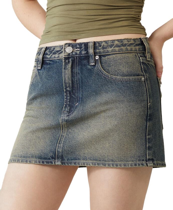 PacSun Womens Bella Dark Indigo Mid Rise Denim Mini Skirt - Multicolor