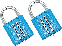 Vista 1 de 2 candados de combinación de 10 dígitos para casillero de gimnasio, estuche, cajón, caja de herramientas (azul)