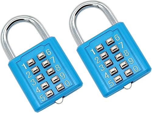 2 candados de combinación de 10 dígitos para casillero de gimnasio, estuche, cajón, caja de herramientas (azul)