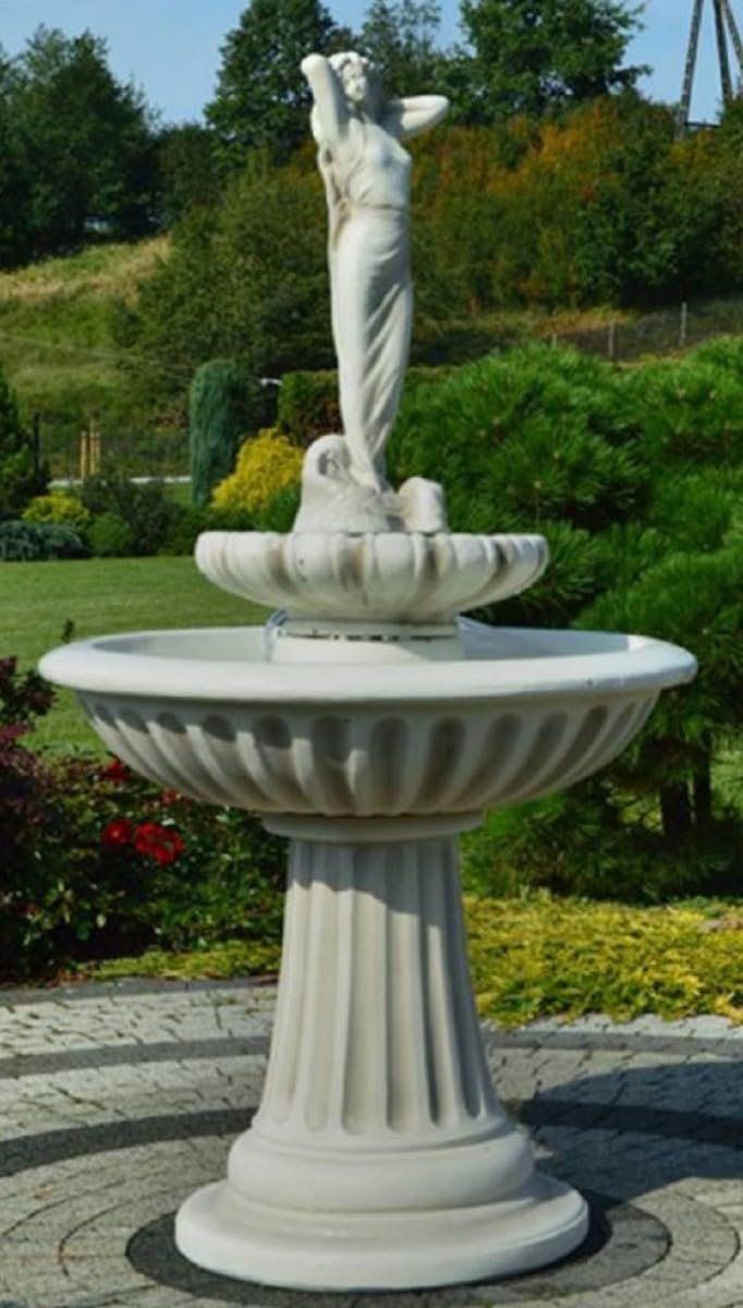 Casa Padrino Fuente Art Nouveau Dama Gris Ø 92 x A. 172 cm - Magnífica Fuente de Jardín - Fuente de Decoración de Jardín - Accesorios de Decoración de Jardín Barroco y Art Nouveau