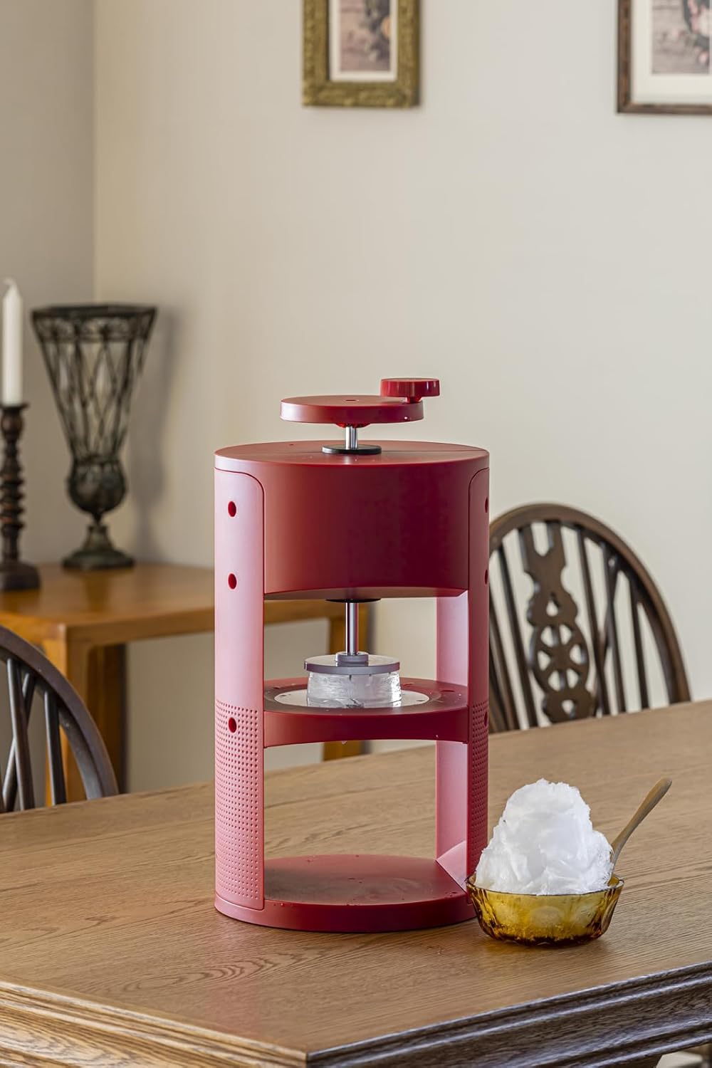 Ikegaga Ironworks SWAN Shaved Ice Machine, Manual Ice Shaved Ice Machine, For Home Use, With 2 Exclusive Ice Cups, Made in Japan, Denim Bag Included