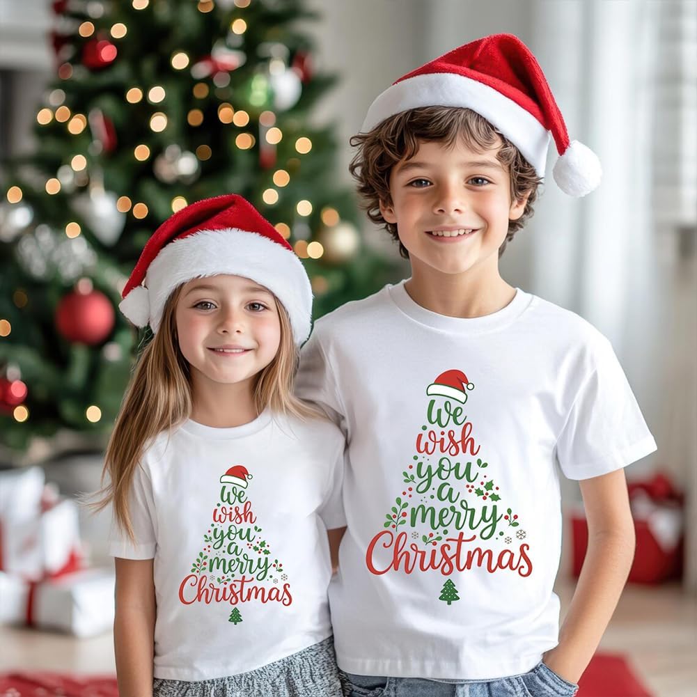 Kids We Wish You a Merry Christmas Shirt, Soft Crewneck Xmas Graphic Tee for Boys Girls Short Sleeve Outfit 4-13 - Image 5