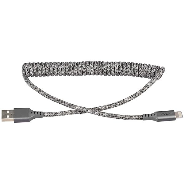 Ventev Chargesync Helix Cable, 14 (Expandable), Cloth Covered, Braided Cable, Flexible Elastic Recoil Design, Keeps Car