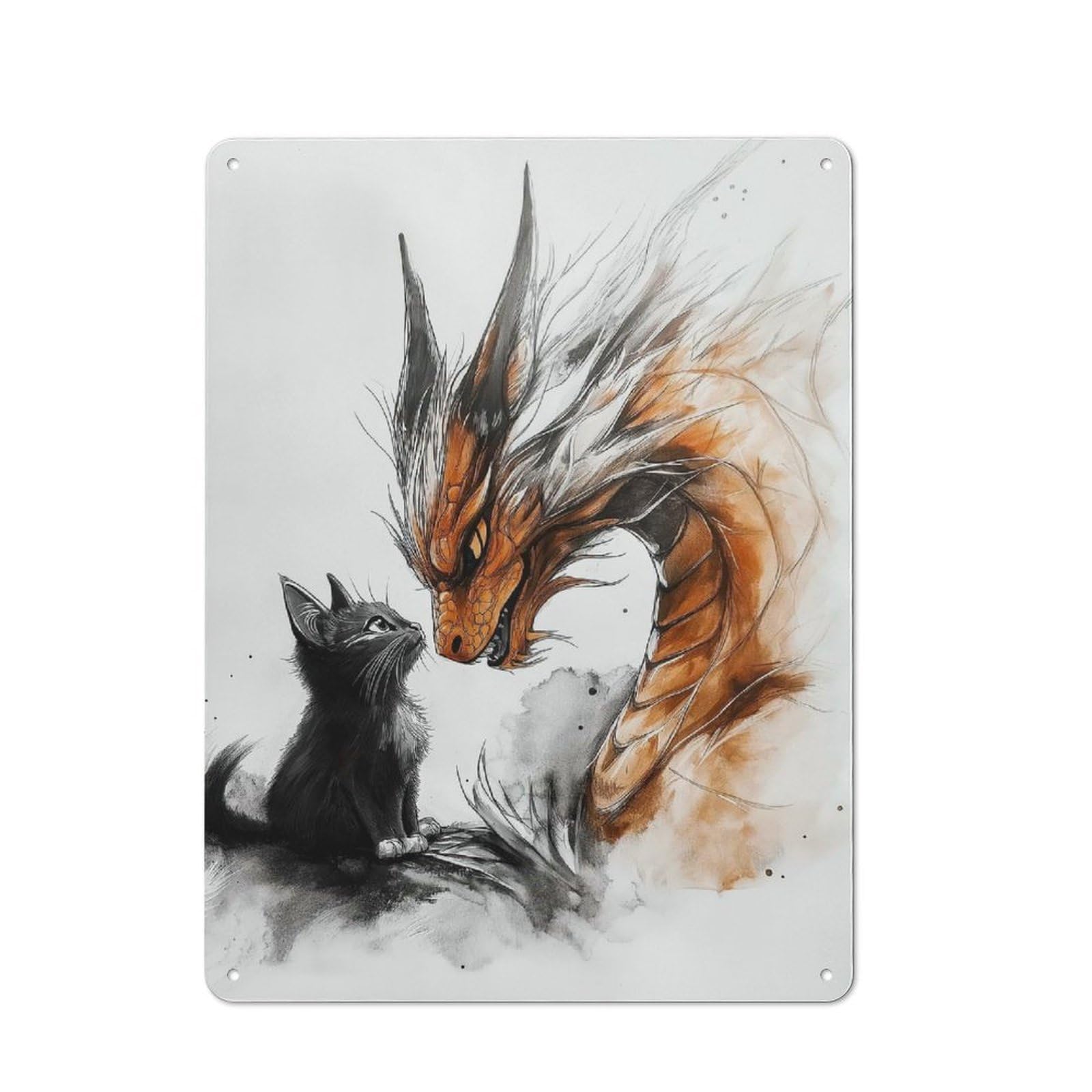 Junmoney Style-5 Dragon And Kitten Retro Metal Wall Sign 40X30cm For Living Room Or Hallway, For Collectors Decorating Living Rooms And Hallways