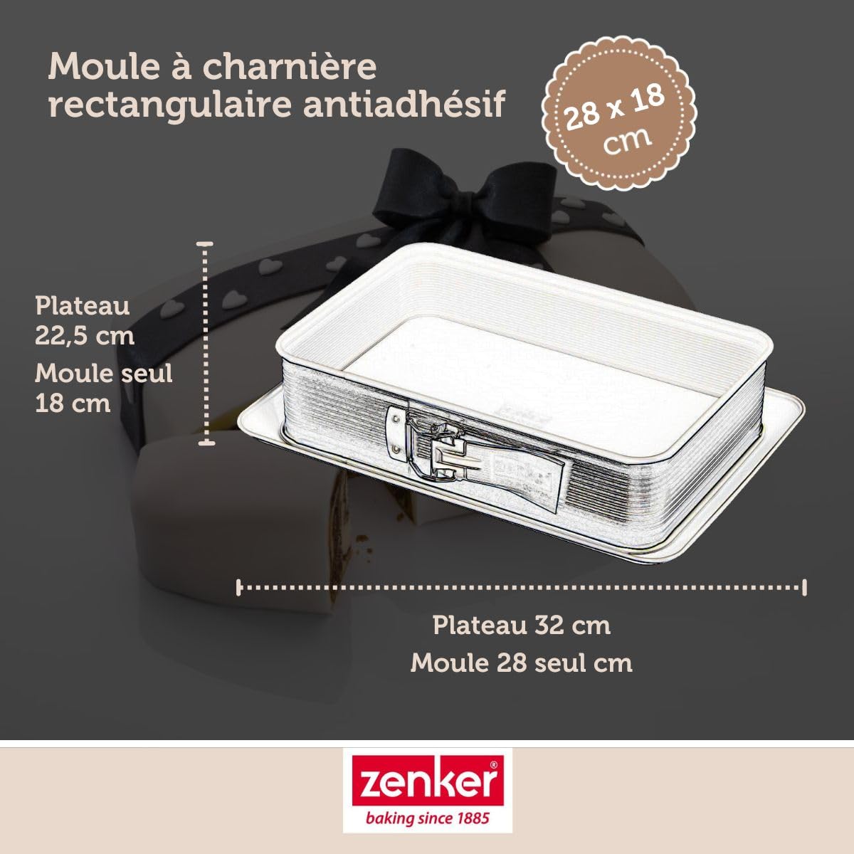 Zenker 7821 Moule à gâteaux rectangulaire à charnière, moule rectangle, plat à four, plat à gratin, moule à gâteaux avec plateau, revêtement antiadhésif ILAG Ultimate, 28 x 18 x 7 cm