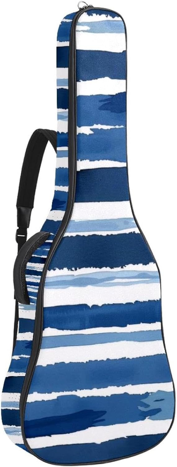 Acoustic Guitar Gig Bag 1 cm Thick Padding, Waterproof Electric Guitar Bag 40-42 Inch Guitar Case Backpack with Dual Shoulder Strap, Blue Horizontal Stripe Nautical Seamless Pattern