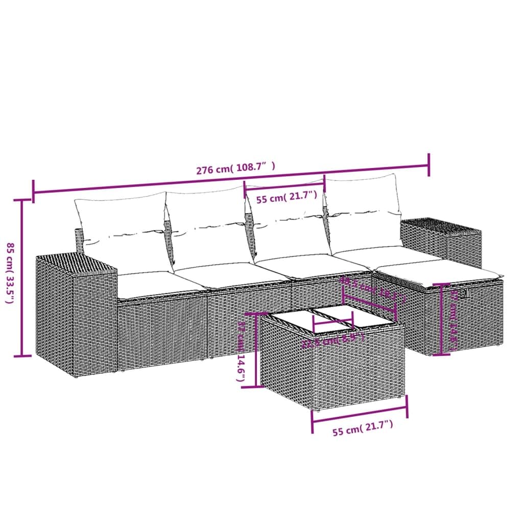 Juego de 6 sofás de jardín de polirratán, color gris claro, con cojines, modulares para exteriores, para terraza, balcón, resistente a los rayos UV