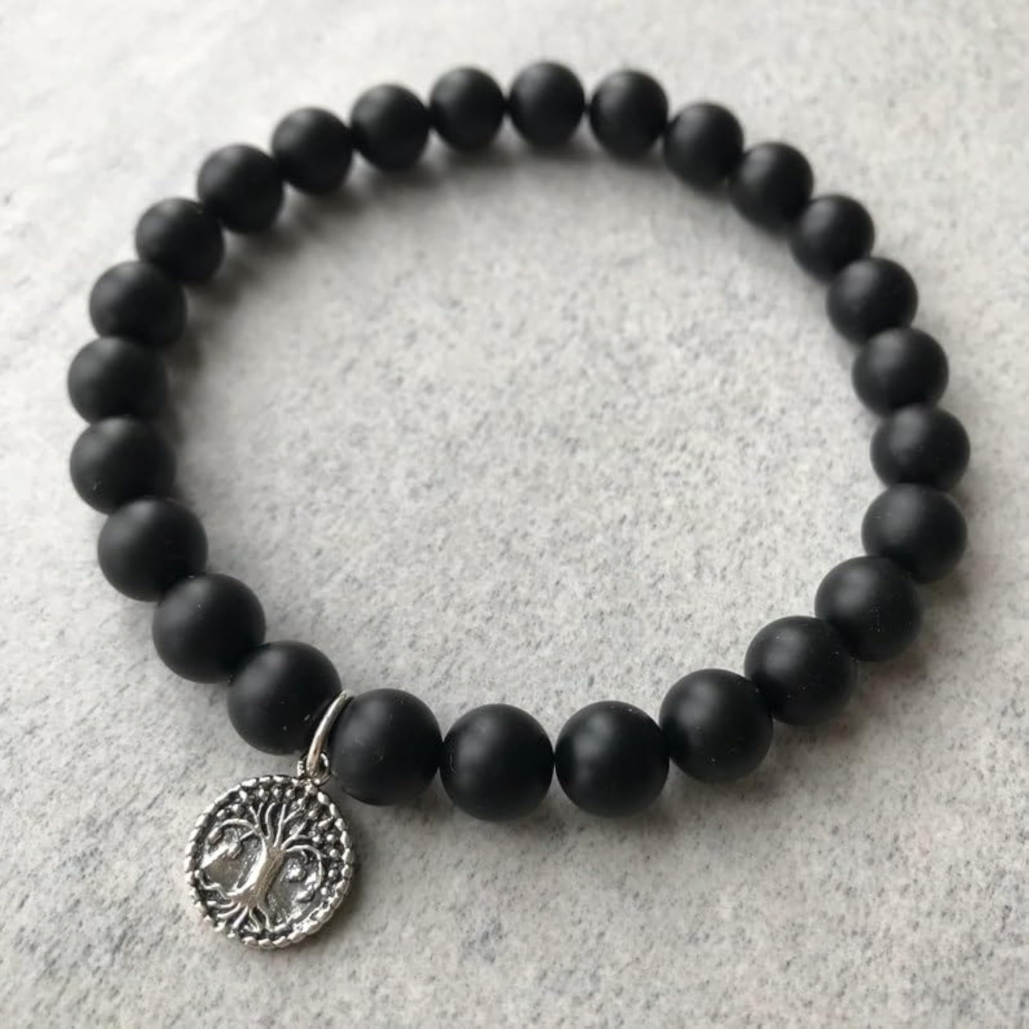 Unisex Natural Matte Onyx 8mm Round Bead Stretchable Bracelet