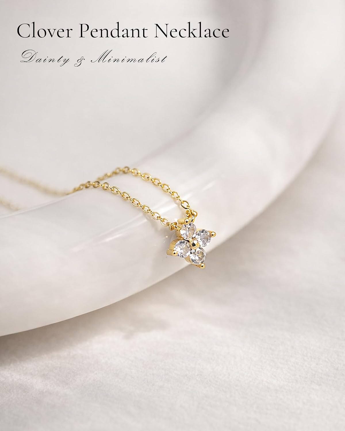 Birthstone Necklace for Women,Dainty Non Tarnish 14k Gold Plated Four Leaf Clover Necklace Dainty Gold Diamond Pendant Necklace Trendy Cubic Zirconia Pendant Necklaces Women Jewelry Bridesmaid Birthday Christmas Gift