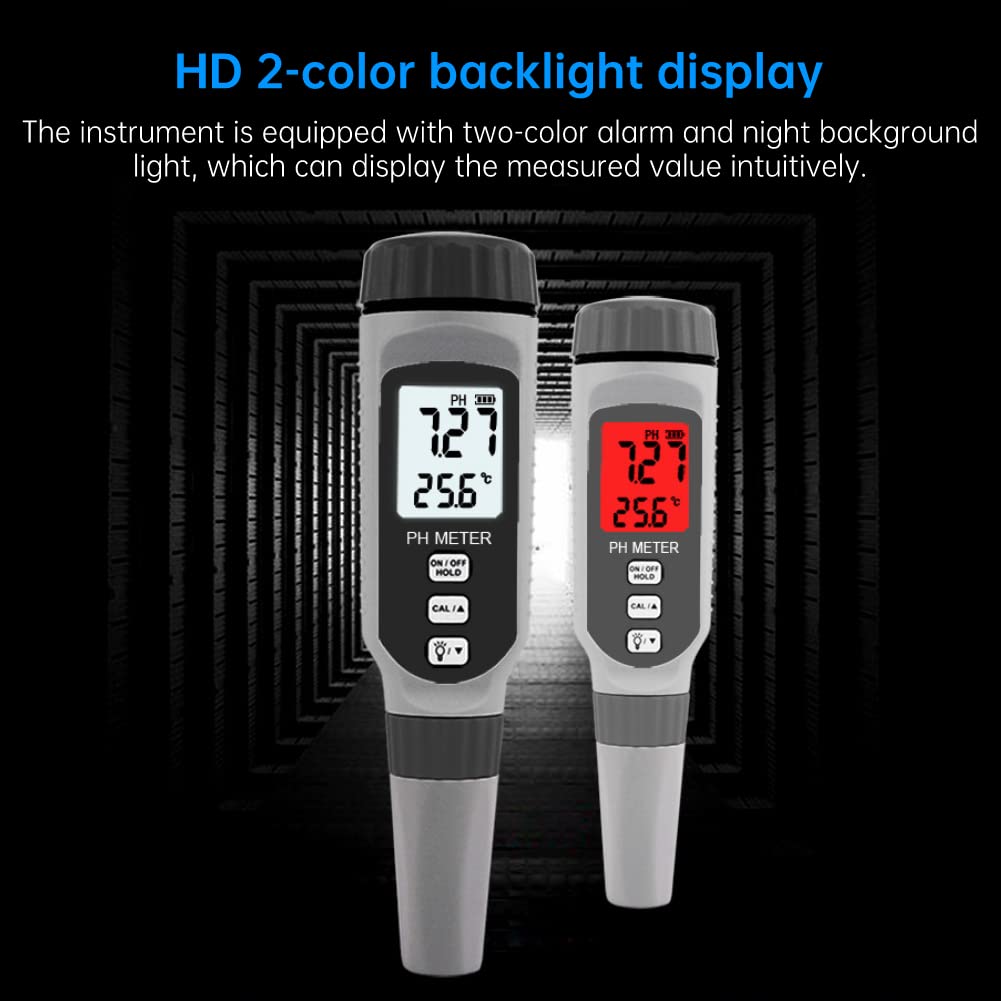 Medidor de PH, Medidor de calidad de agua digital portátil de mano, con pantalla LCD grande, 0.00-14.00Ph, para la prueba de pH del agua del acuario de la piscina de consumo doméstico