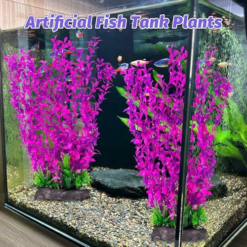 Image of Hamiledyi Aquarium Plastic Plants Aquarium Decor Artificial Fish Tank Plants,Tall Fish Tank Decorations, Extra Large Aquarium Plant 20.4-inch Tall,2PCS