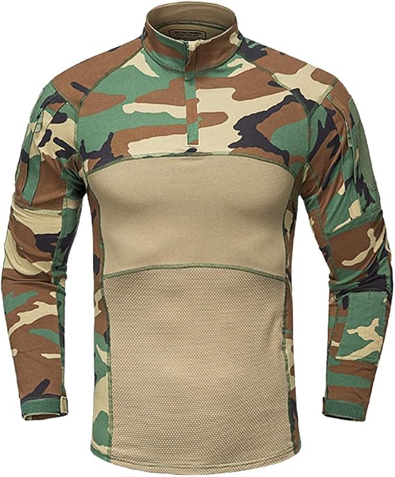 YUSHOW Tuta da softair, camicia militare da uomo, a maniche lunghe, 1/4, con cerniera, mimetica, cargo per caccia militare, CP., XL