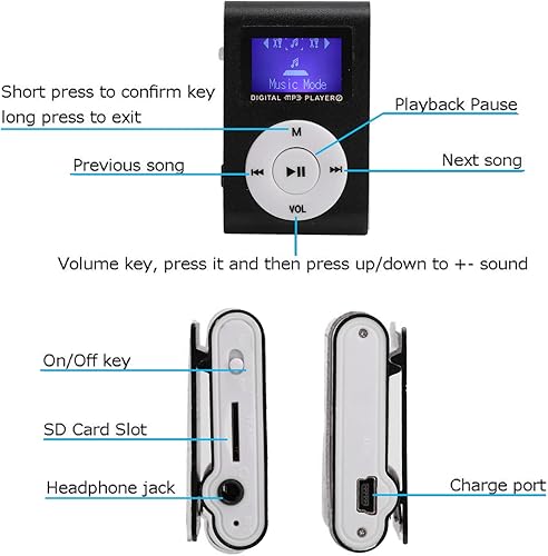 Miniatura 8 de Reproductor de MP3 con clip, reproductor de música digital sin pérdidas, mini reproductor de música MP3 portátil, clip trasero, pantalla LCD,