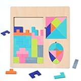Kids Wooden Blocks Puzzles Toy Tangrams Jigsaw Oval Brain Teasers Toy Sets Colorful Russian Blocks Montessori Educational Logic Game(KD-003)