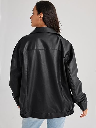 Miniatura 3 de Trendy Queen Chaquetas de cuero para mujer, de gran tamaño, de imitación para motocicleta, abrigo de motociclista, trajes de otoño, ropa de moda 2023