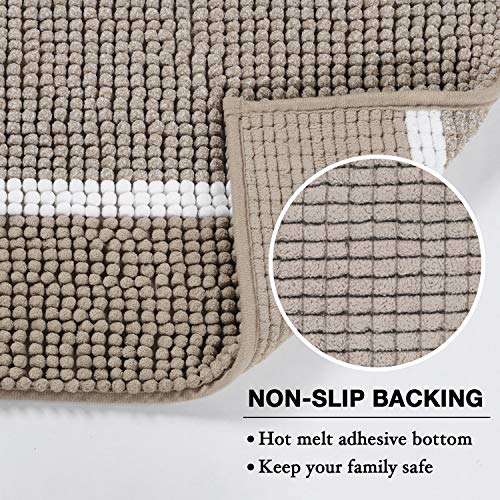 Super Absorbent Tufted Chenille Rug With Non Slip Backing, Gradient Taupe Stripe Pattern Microfiber Bath Rug, Machine Washable Thick Bathroom Floor Mat For Tub Shower, (20×32 Inch, Taupe) #TOP2