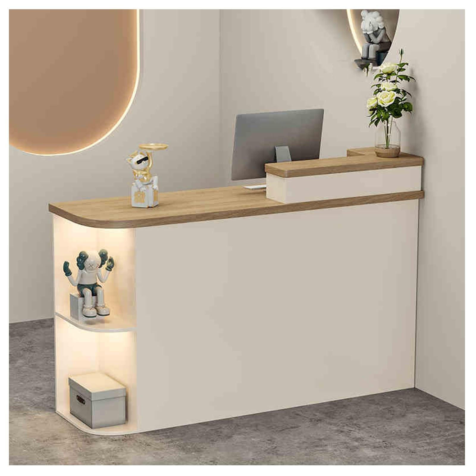 Moderno tavolo da lavoro a forma di L, con spazio di archiviazione sicuro per reception, elegante postazione di lavoro per reception (A2 R 79,8 x 49,8 x 105,9 cm)