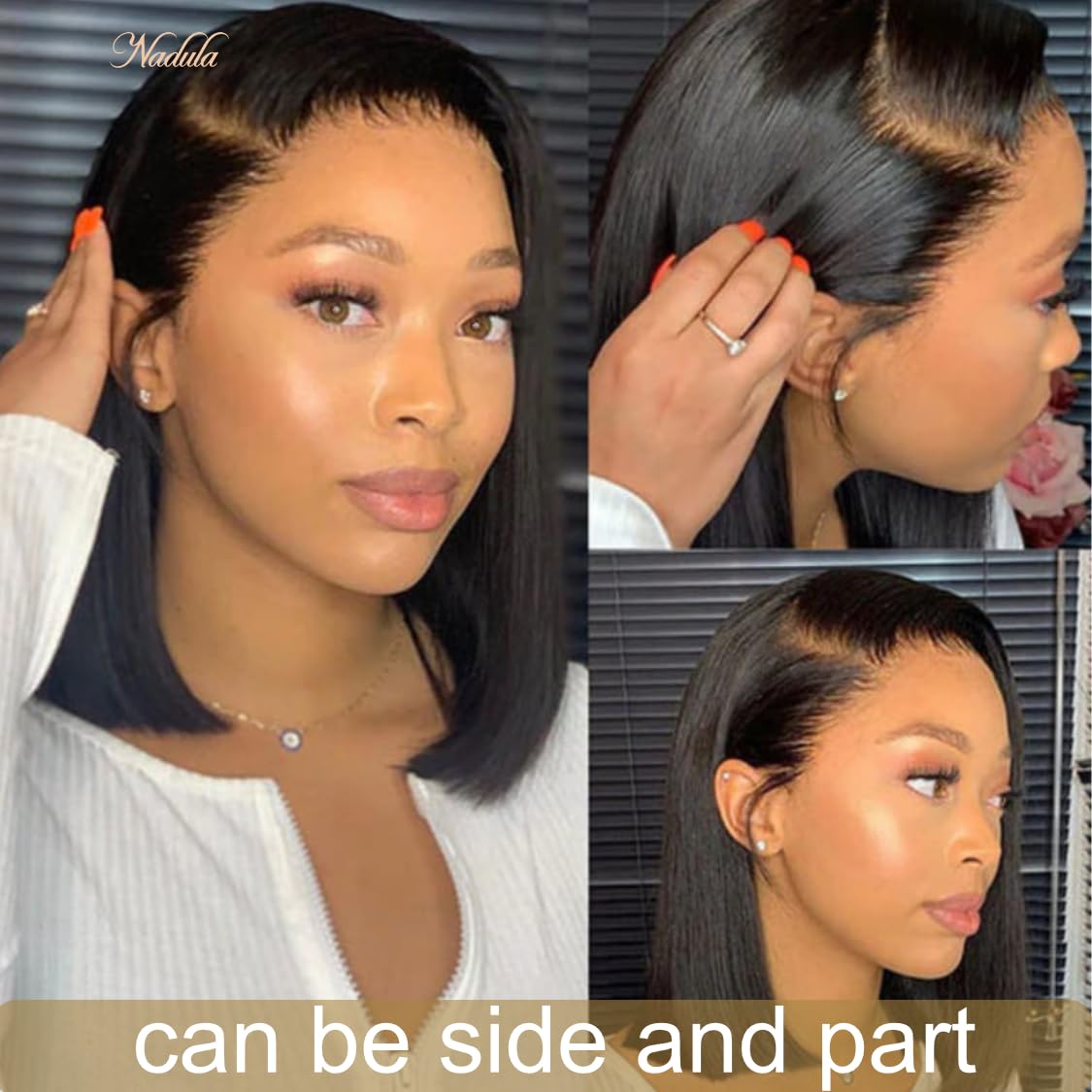 Nadula Bye Bye Knots Bob Wig Human Hair Pre-Bleached Invisible Knots 7x5 HD Lace Front Put on and Go Glueless Short Bob Wigs Pre Plucked Pre Cut Hairline 180% Density 14inch