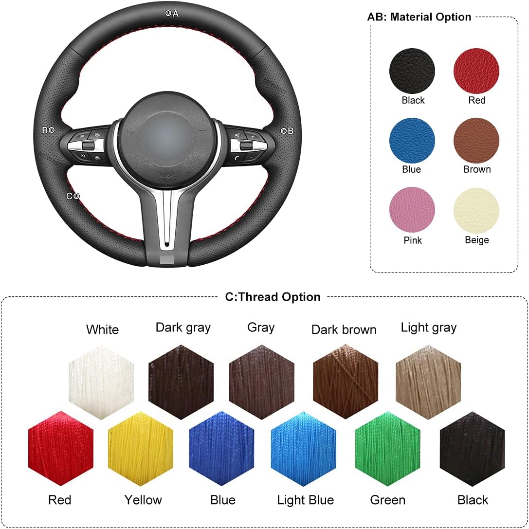 MEWANT Customized DIY Microfiber Leather Car Steering Wheel Covers Wrap Hand-Stitched for BMW M2 F87/M3 F80/M4 F82/M5 F10/M6 F06 F12 F13/X5 M F85/X6 M F86