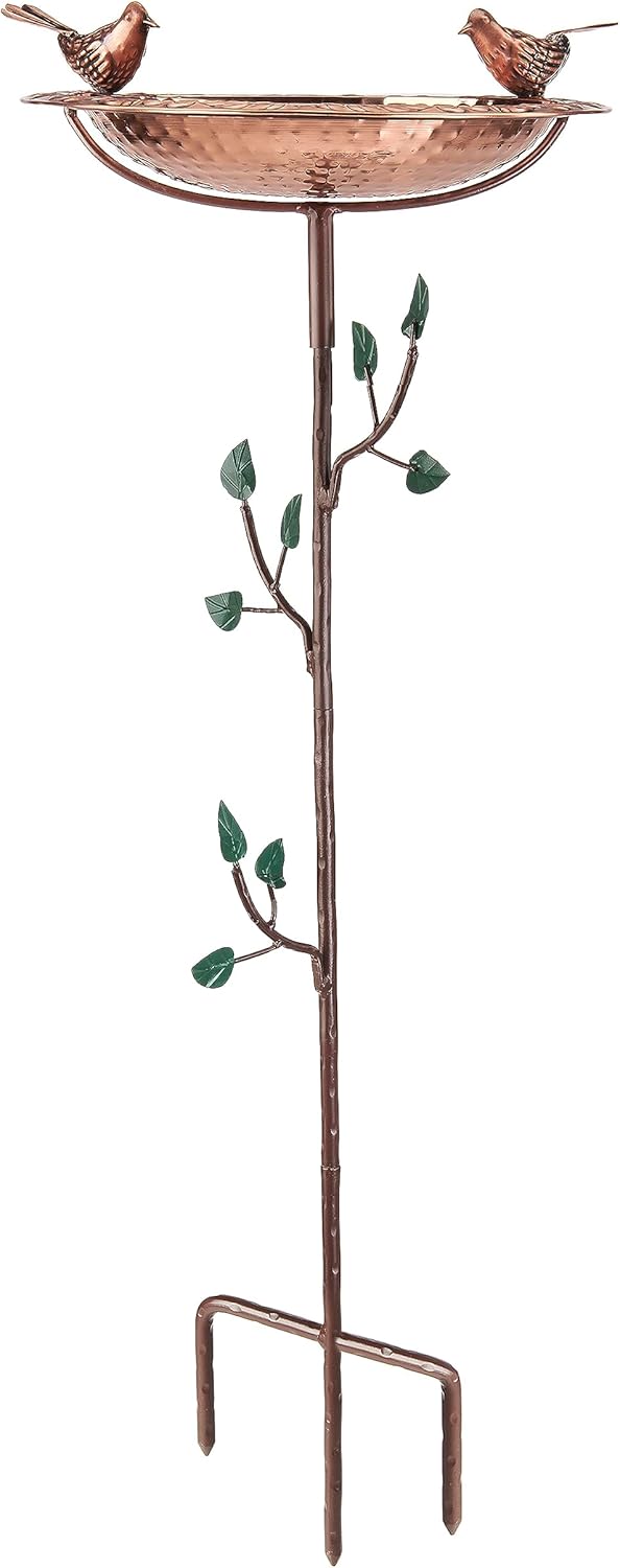 Good Directions BBG-2 Pure Copper Bird Bath, 13.5 Inch Basin, Includes Decorative Garden Pole, Brown and Green