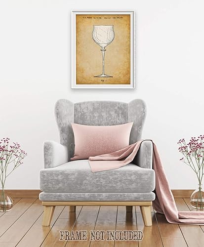 Vista 4 de Vintage Wine Glass Patent Drawing 1986 Stemware Illustration Antique Parchment Style Bar Wall Art for Home Bar Kitchen Dining Room Wine Lover Gift
