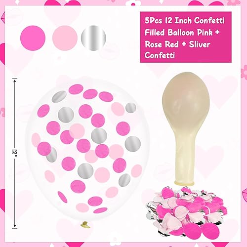 Miniatura 3 de 55 globos de cumpleaños rosa para niña, guirnalda de globos de color rosa intenso, decoraciones de fiesta de discoteca con globos de confeti