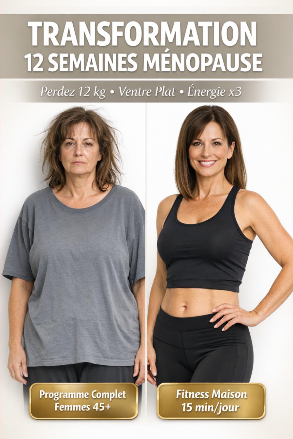 Transformation 12 Semaines Ménopause : Perdez 12 kg Ventre Plat: Programme Fitness Nutrition Complet Femmes 45-55 ans | Bouffées Chaleur Énergie x3 | 15 min/jour Maison