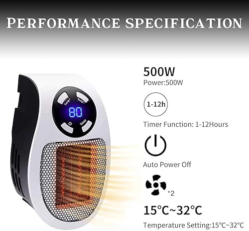 Miniatura 2 de Calentador alfa de pared con enchufe de última actualización, calentadores portátiles para uso en interiores, calentadores ecológicos de 500 W,