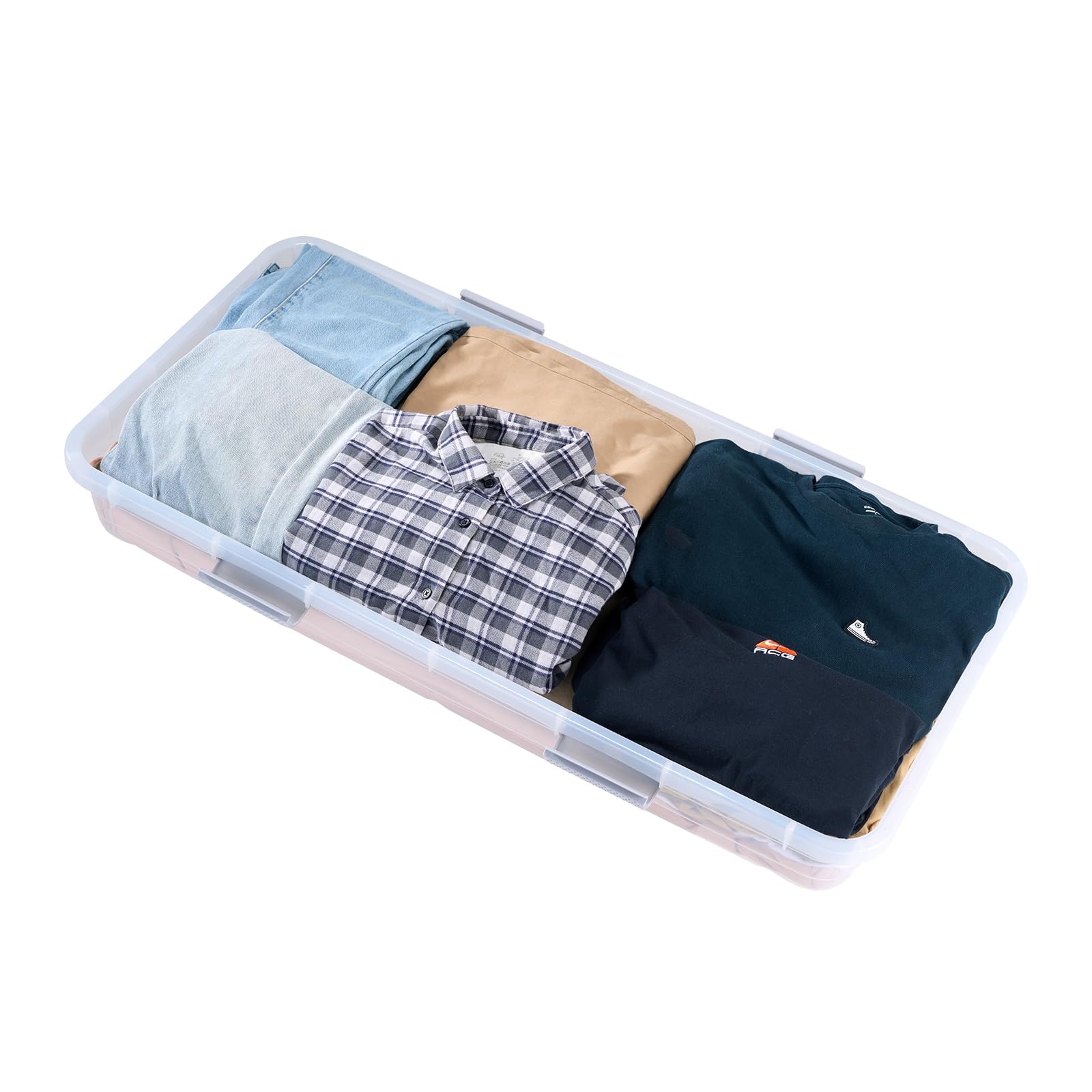 VEVOR Unterbettkommode Unterbettaufbewahrungsbox 2 Stk. Rollbar (101 x 51 x 15 cm) Unterbettbehälter mit Deckel & grauem Riegel, Aufbewahrungsbox Organizer für Kleidung Schuhe Decken Schlafzimmer