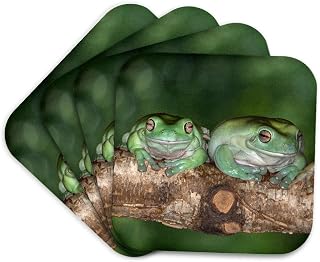 Set of 4 Coasters - Soft - Australia. Whites Tree Frogs on Log. Australia