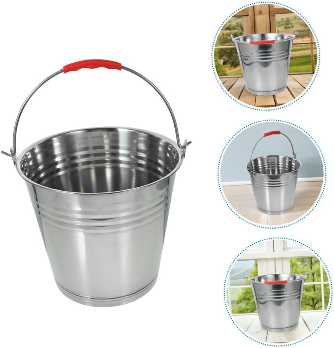 PRETYZOOM Large Capacity Stainless Steel Ice Bucket with Buckets Handles Dog Food Storage Container 7l for Home Restaurant