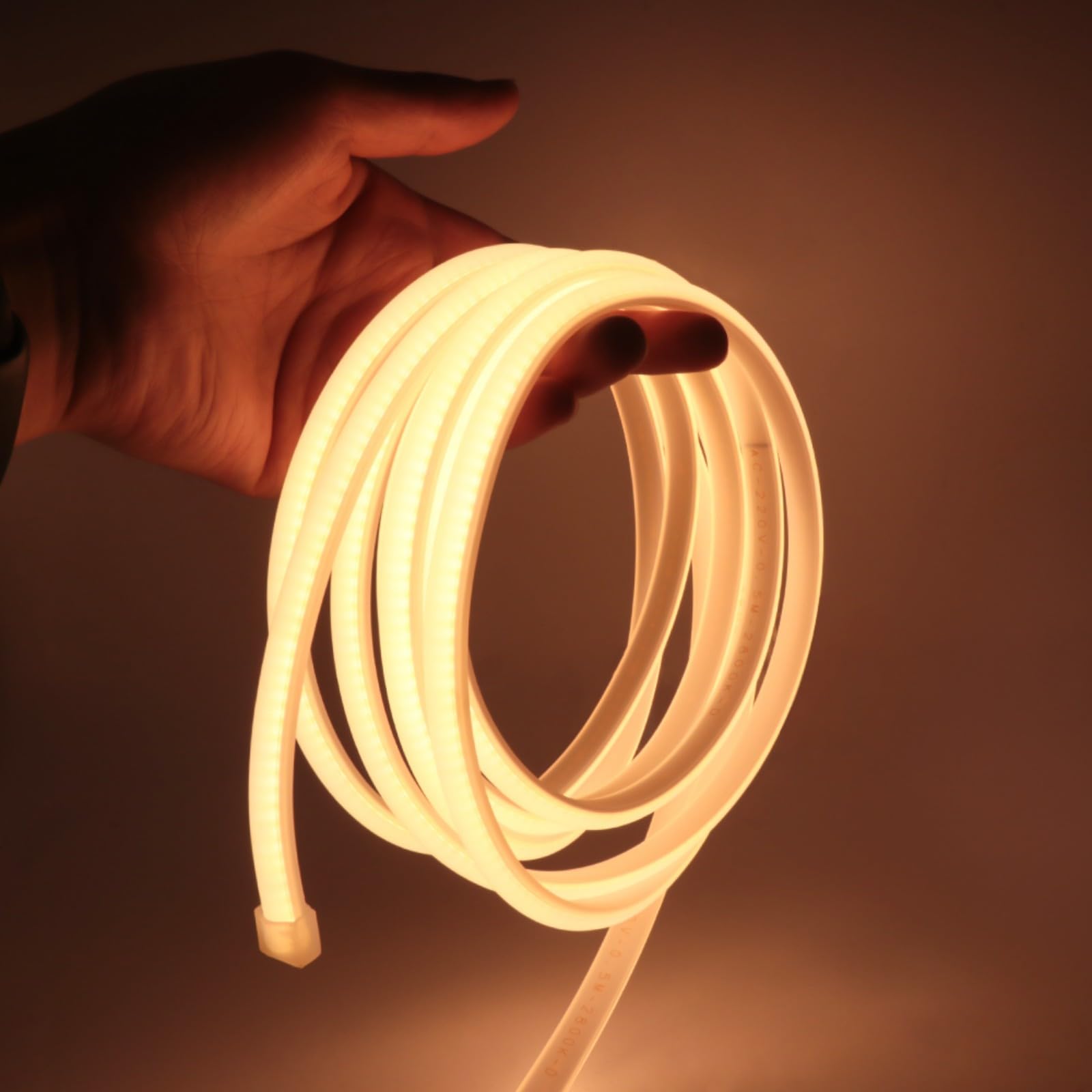 XUNATA 25m LED Neon Flexible 220V, Tira de LED COB con Cable de Alimentación, Alto brillo 288 LEDs/m, Cada Corte de 50 cm, IP65 Impermeable Luz de Cuerda - Blanco Cálido